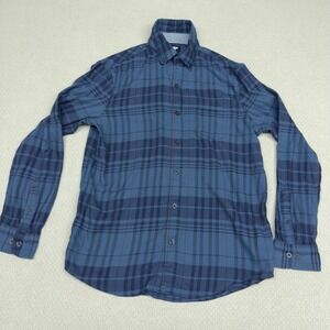Lands End Shirt Mens Blue Plaid Cotton Blend Button Down Casual Classic